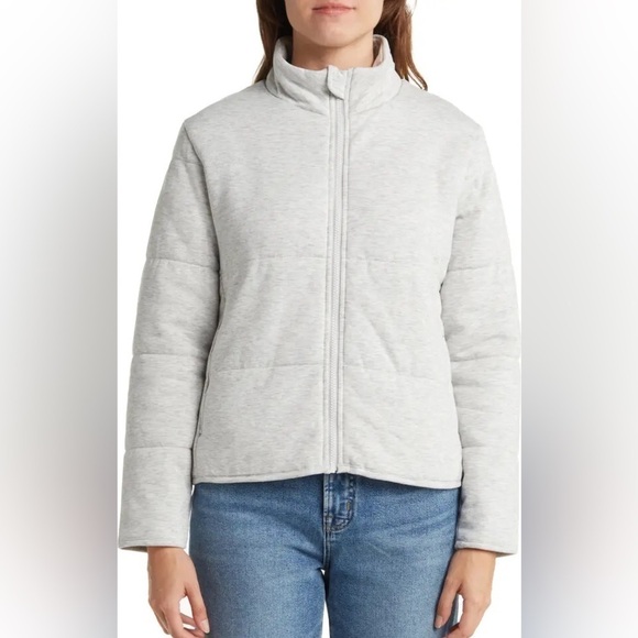 Three Dots Quilted Knit Jacket Heather Grey M - Picture 4 of 10